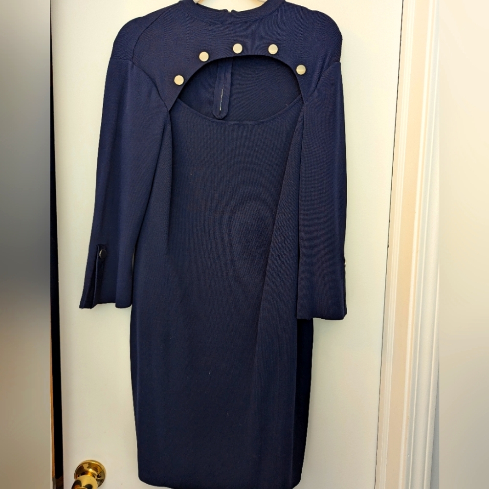 New York & Company Navy Dress with Gold Button Detail